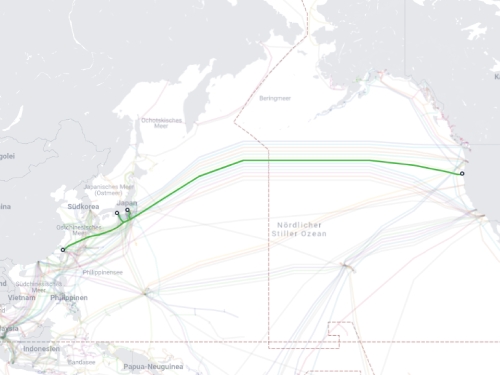 FASTER submarine cable route map - transpacific submarine cable USA Japan