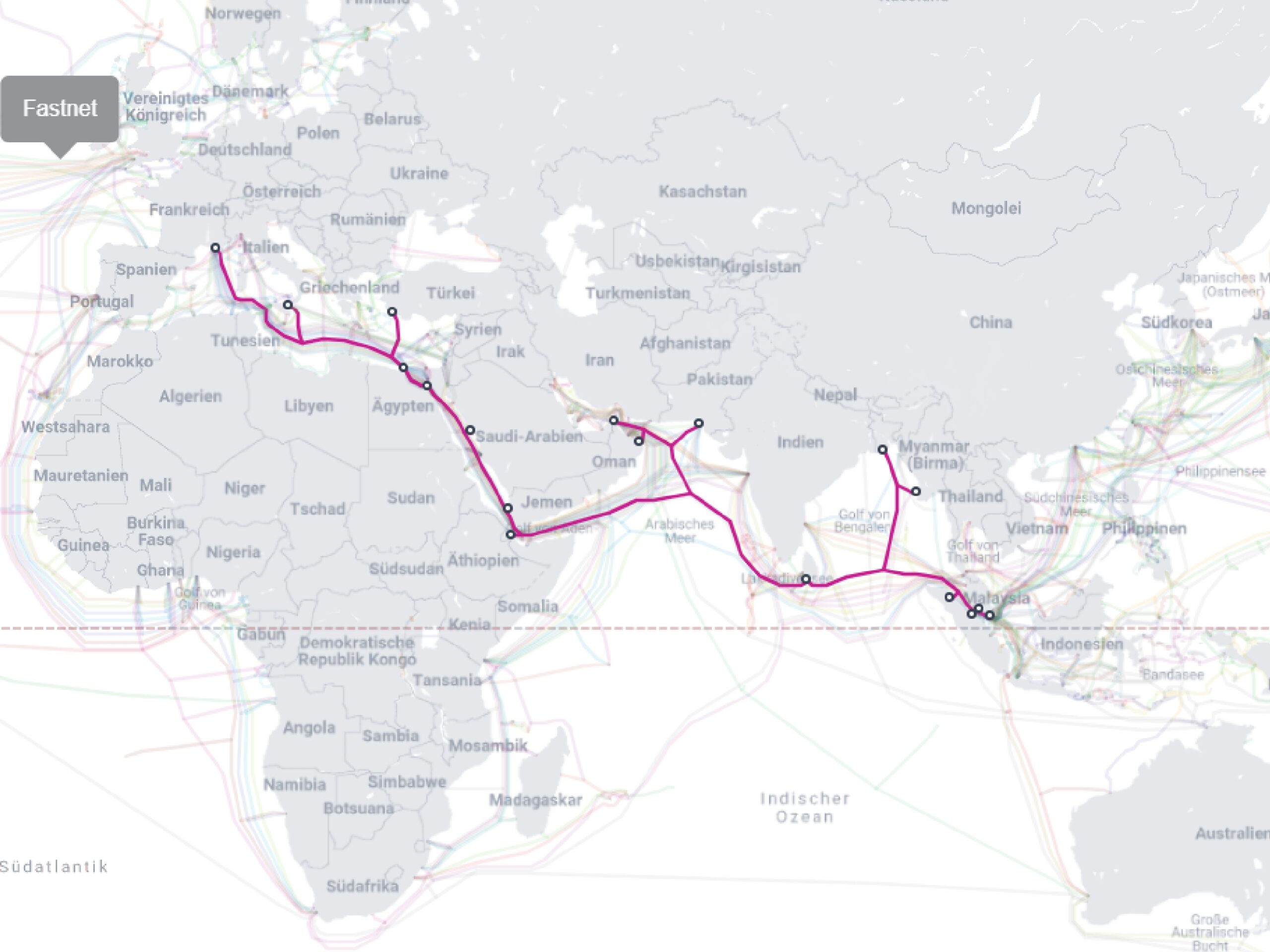SeaMeWe-5 Submarine Cable Route Map - Submarine Cable Asia Middle East Europe